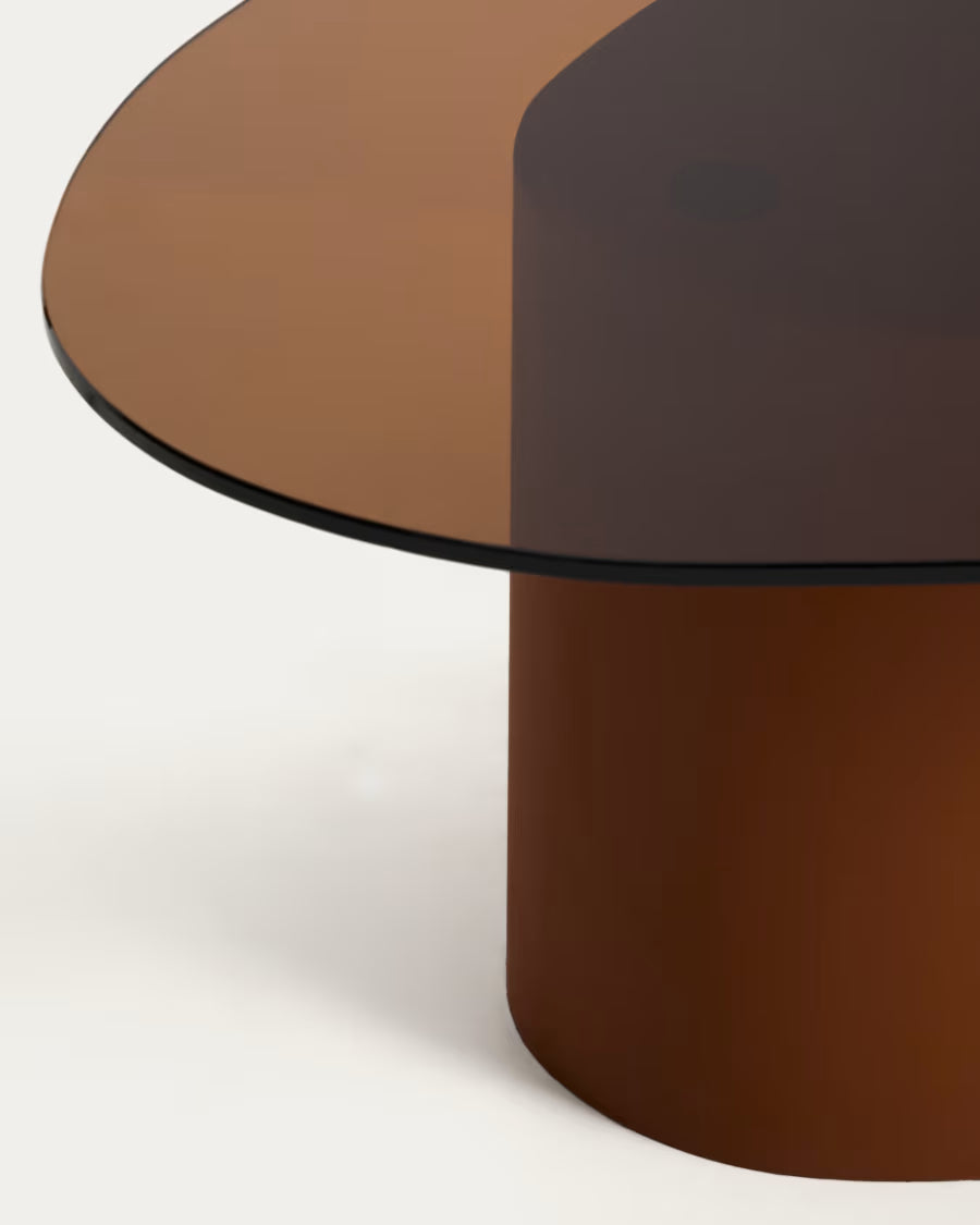 Kave Home Olir Coffee Table in Tempered Glass and Brown Steel 82 x 74 cm