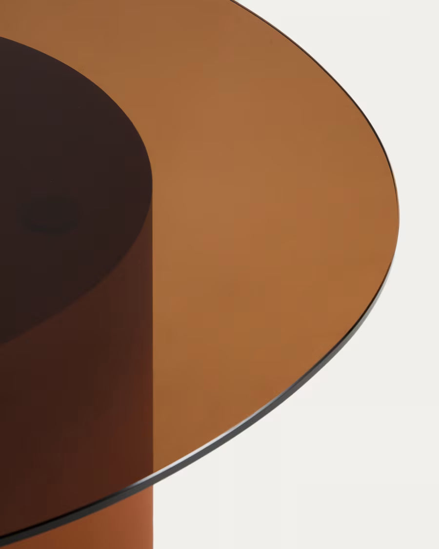 Kave Home Olir Coffee Table in Tempered Glass and Brown Steel 82 x 74 cm