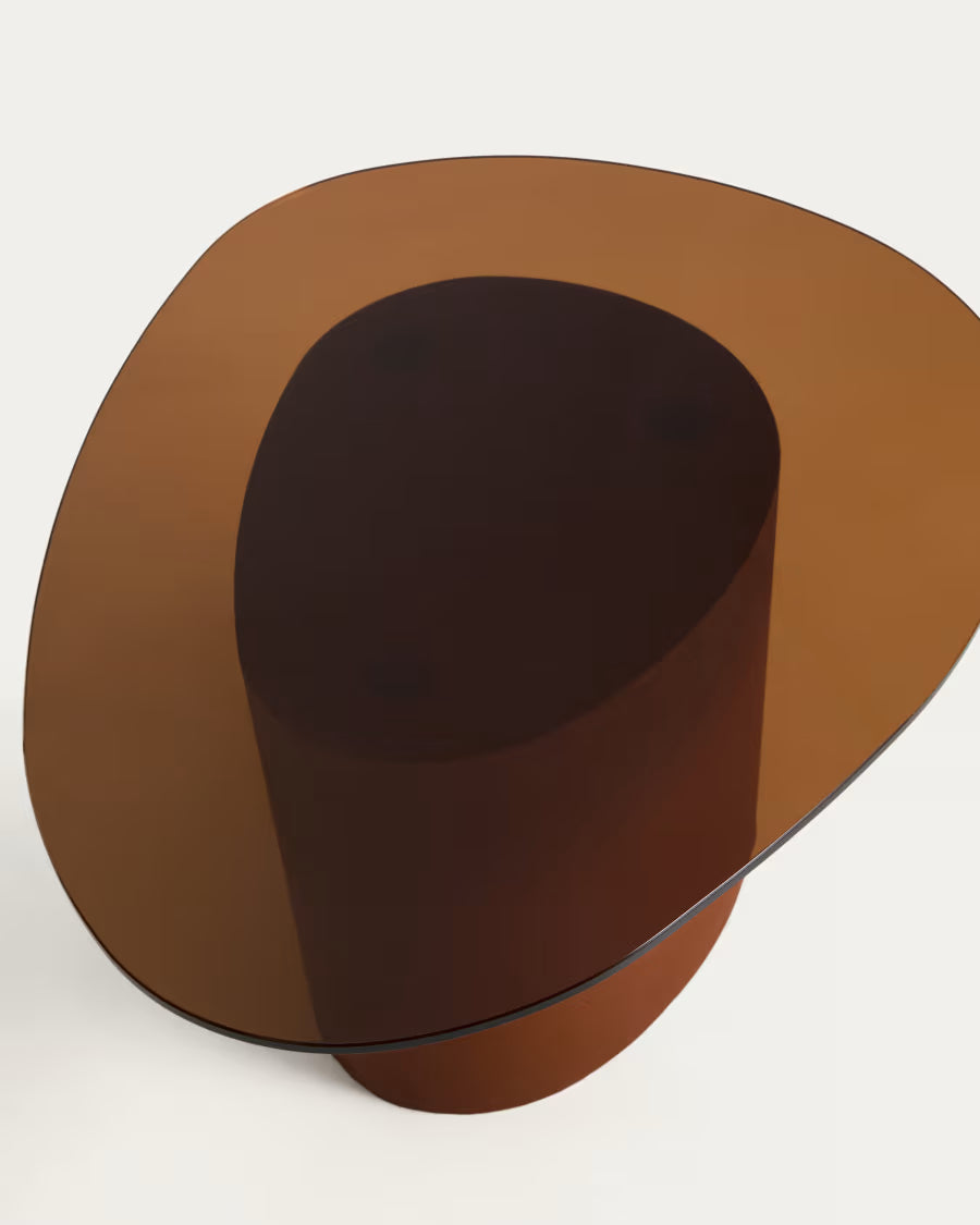 Kave Home Olir Coffee Table in Tempered Glass and Brown Steel 82 x 74 cm