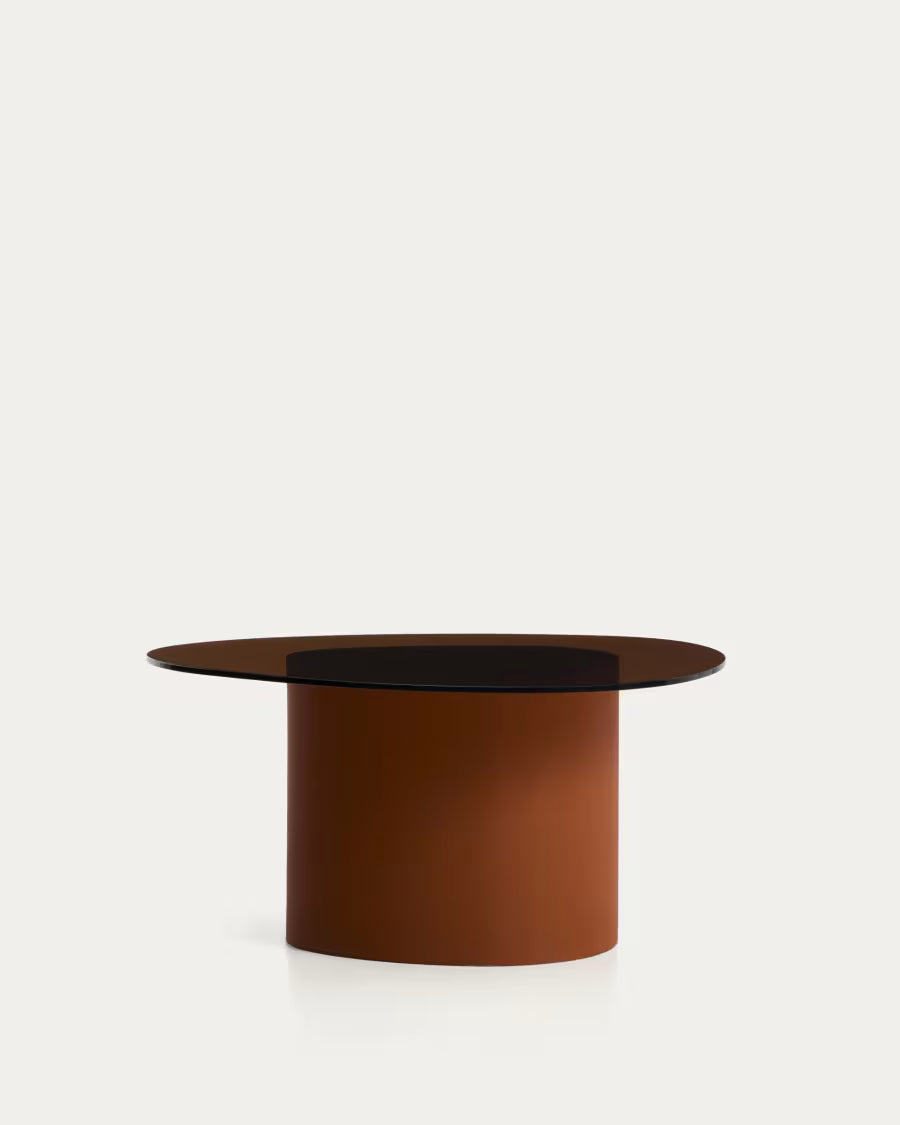Kave Home Olir Coffee Table in Tempered Glass and Brown Steel 82 x 74 cm