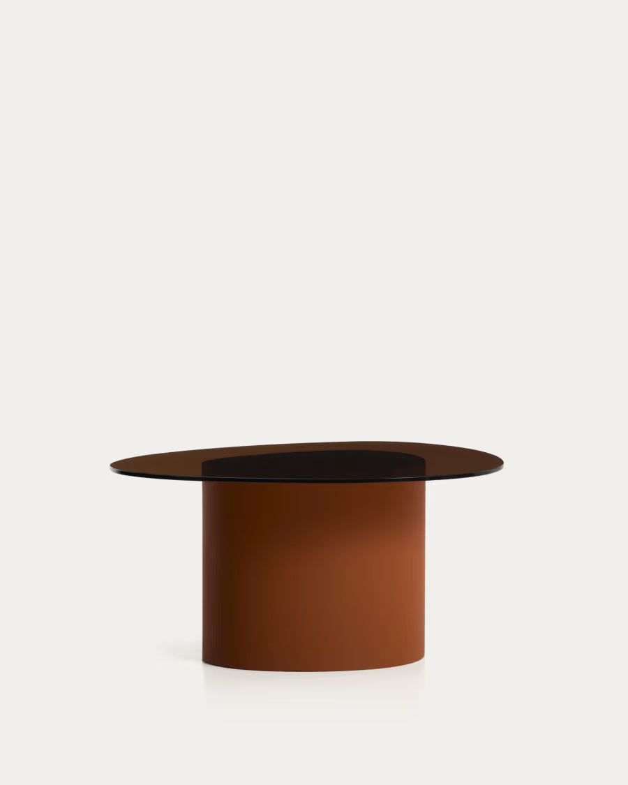 Kave Home Olir Coffee Table in Tempered Glass and Brown Steel 82 x 74 cm