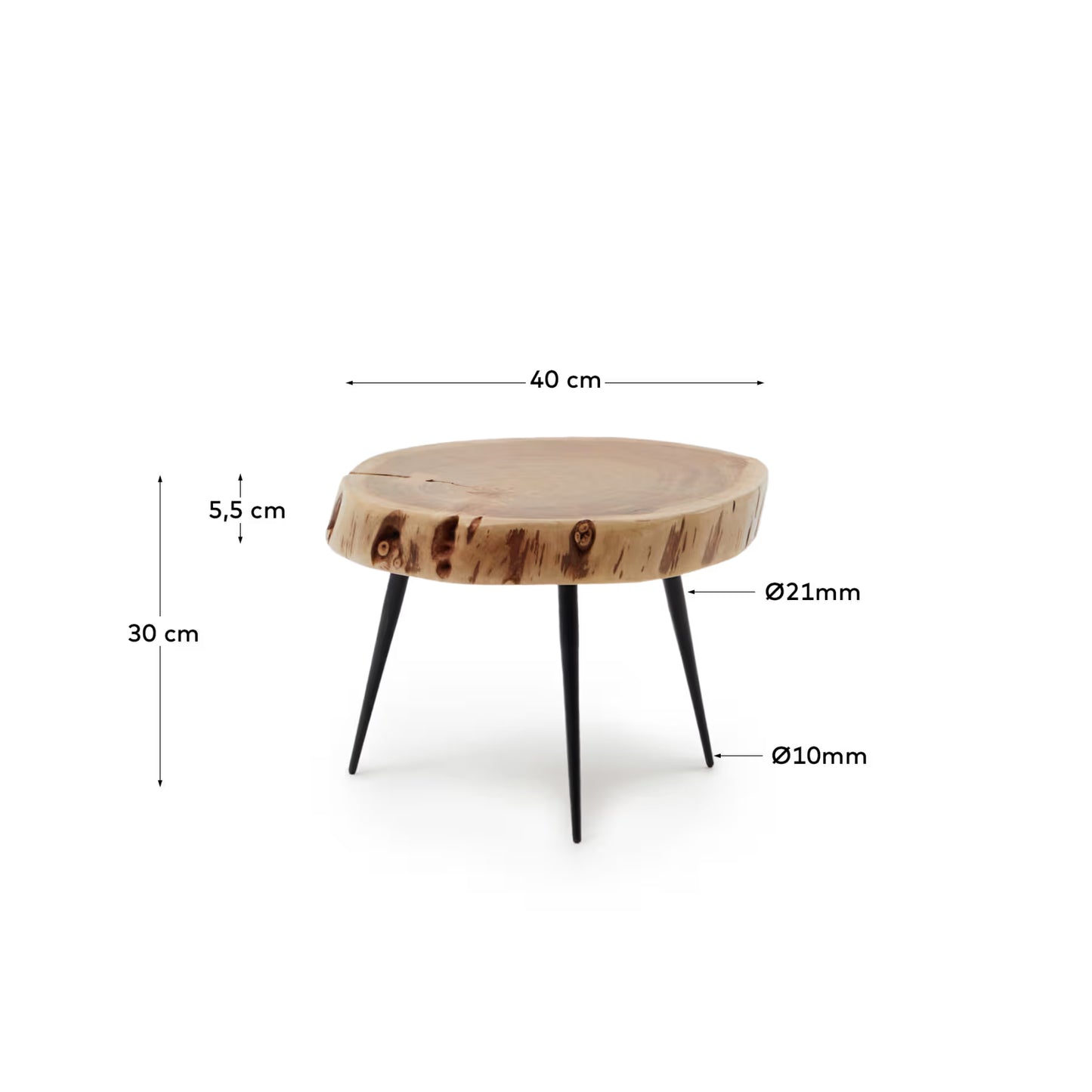 Kave Home Eider Side Table Made of Solid Acacia Wood and Steel Ø 40 x 30 cm