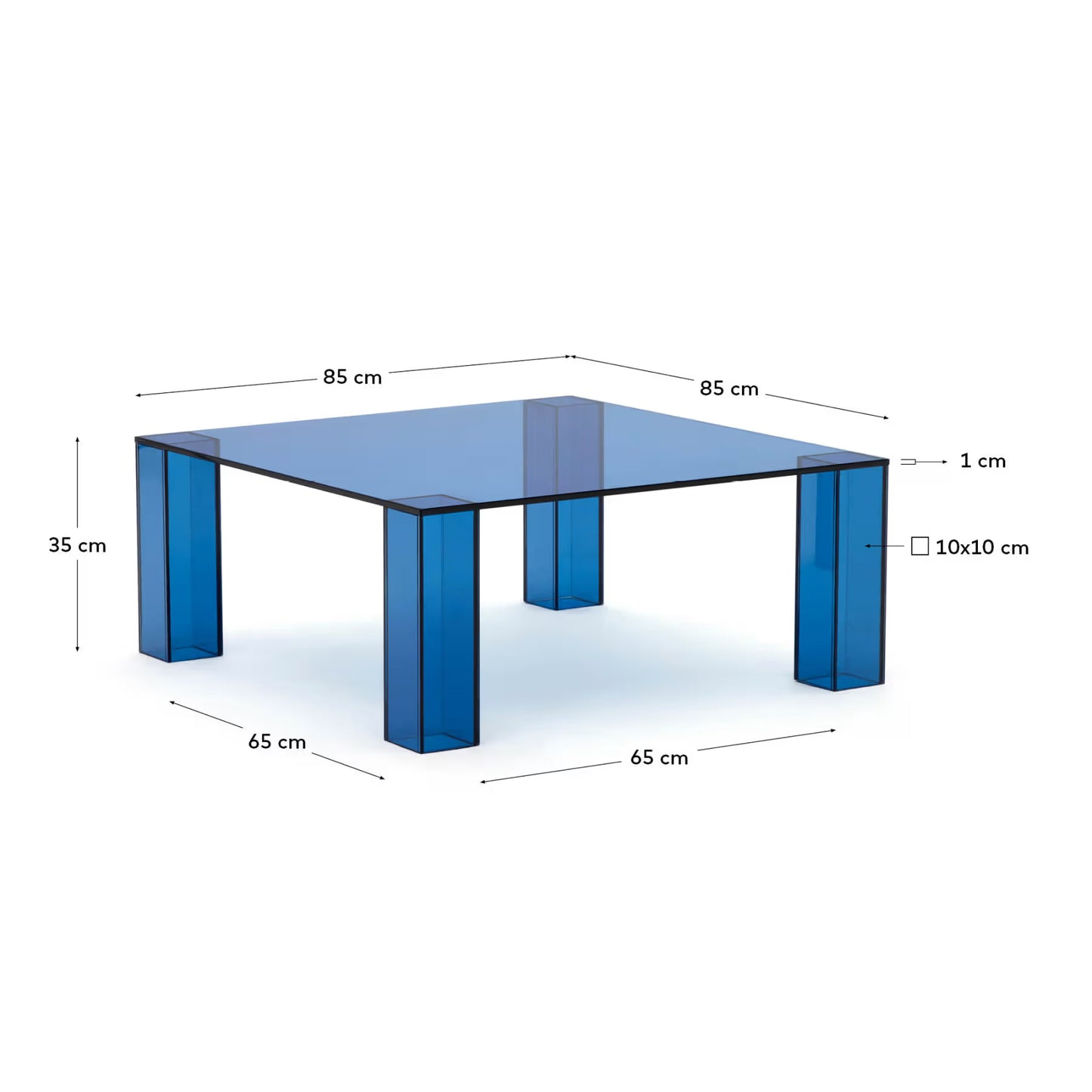 Kave Home Adularia Blue, Tempered-Glass Side Table, 85 x 85 cm