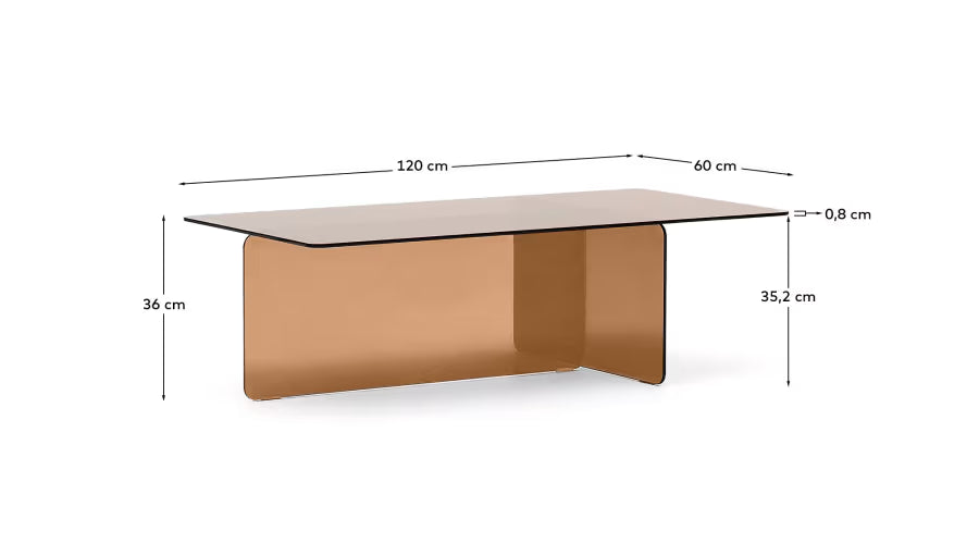 Kave Home Zaren Brown, Tempered-Glass Coffee Table, 120 x 60 cm