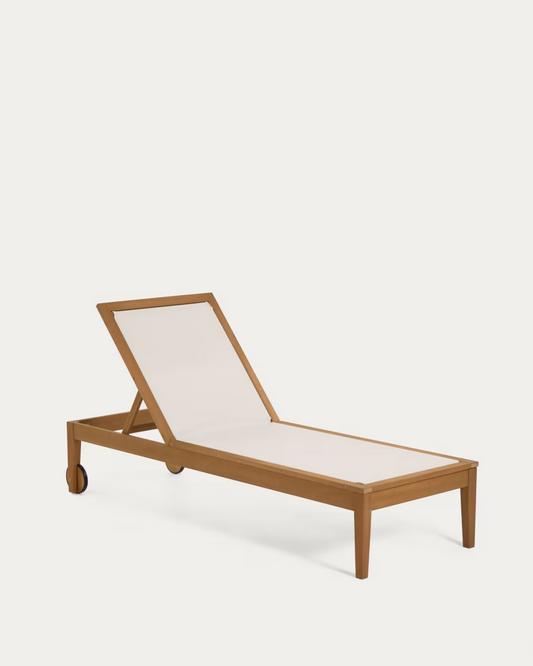 Kave Home Caterin solid eucalyptus wood outdoor sun lounger in beige