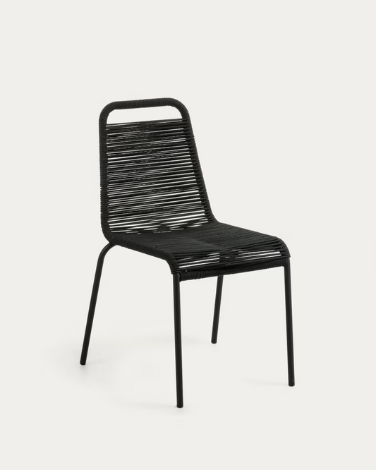 Kave Home 4 x Lambton stackable chair in black rope steel with black finish
