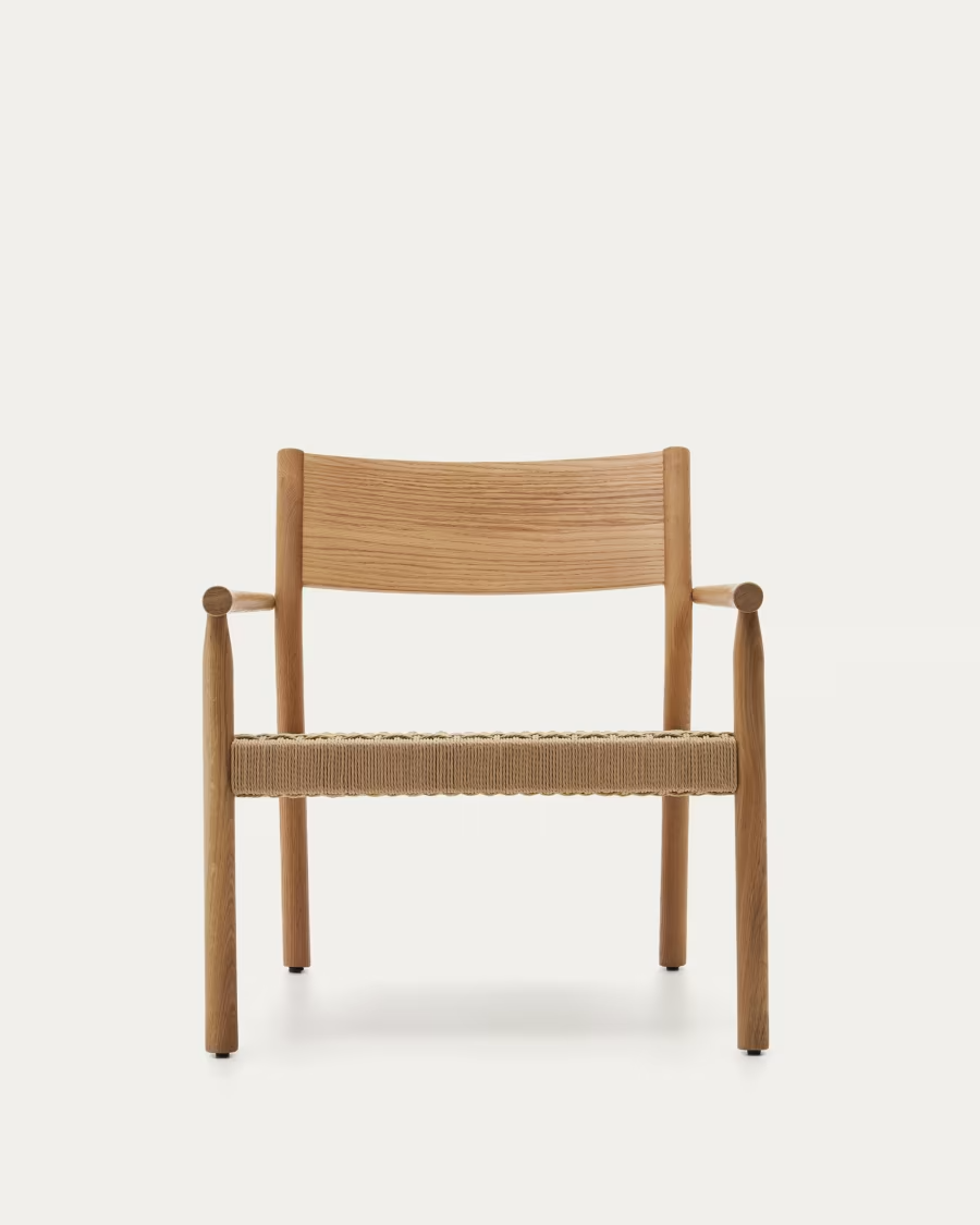 Kave Home Yalia armchair in natural solid oak 100% FSC with paper rope seat