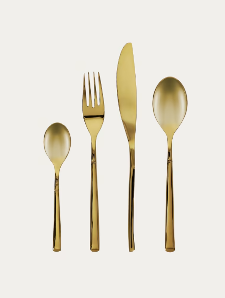 Kave Home Lite square handle 16-piece golden cutlery set