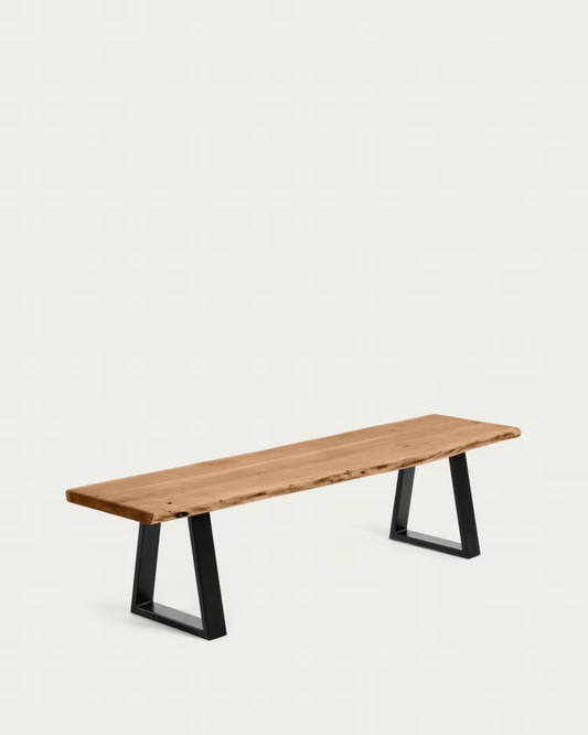 Kave Home Alaia bench in solid acacia wood with black steel legs, 160 cm