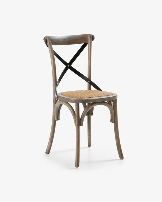 Kave Home 2 x Alsie chair in solid birch wood with brown lacquer and rattan seat
