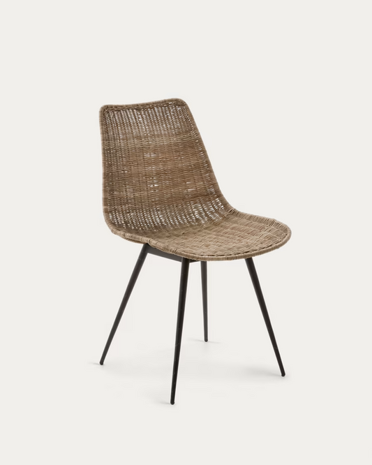 Kave Home 2 x Equal chair made from rattan, with black finished steel legs