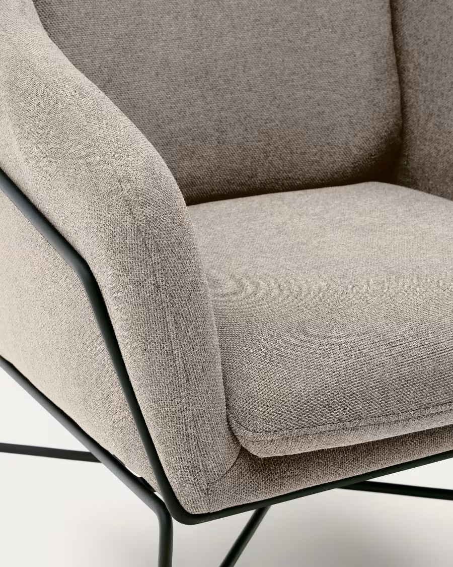 Kave Home Brida armchair in beige and steel legs with black finish