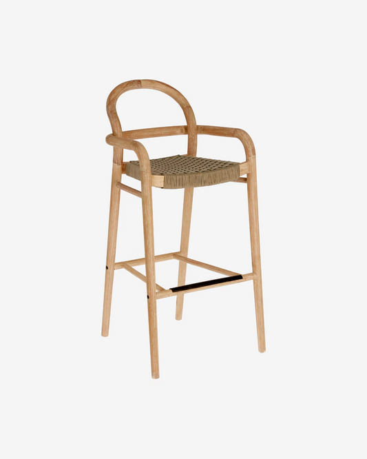 Kave Home Sheryl stool made from solid eucalyptus and beige cord - seat h: 79 cm