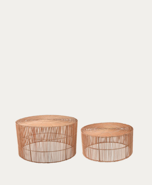 Kave Home Elmima set of 2 coffee tables in 100% rattan with natural finish Ø 66
