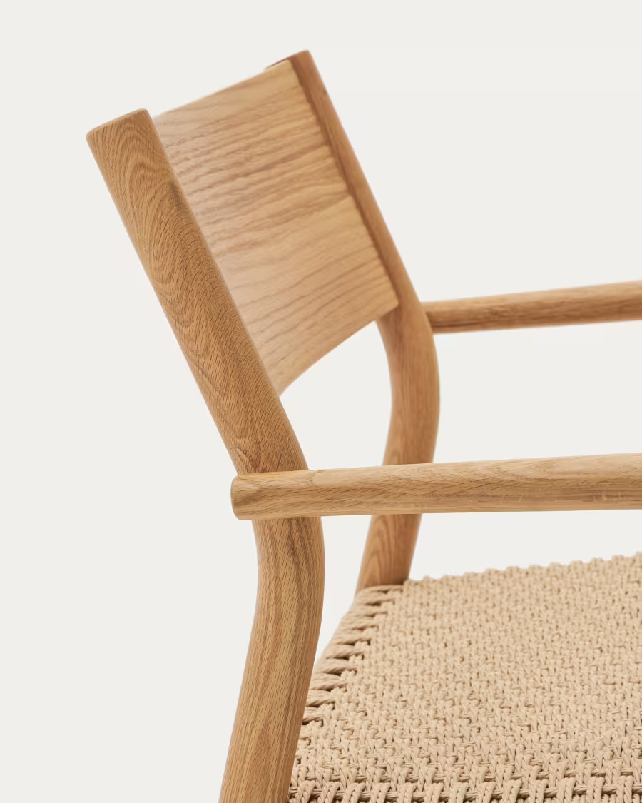 Kave Home Yalia armchair in natural solid oak 100% FSC with paper rope seat