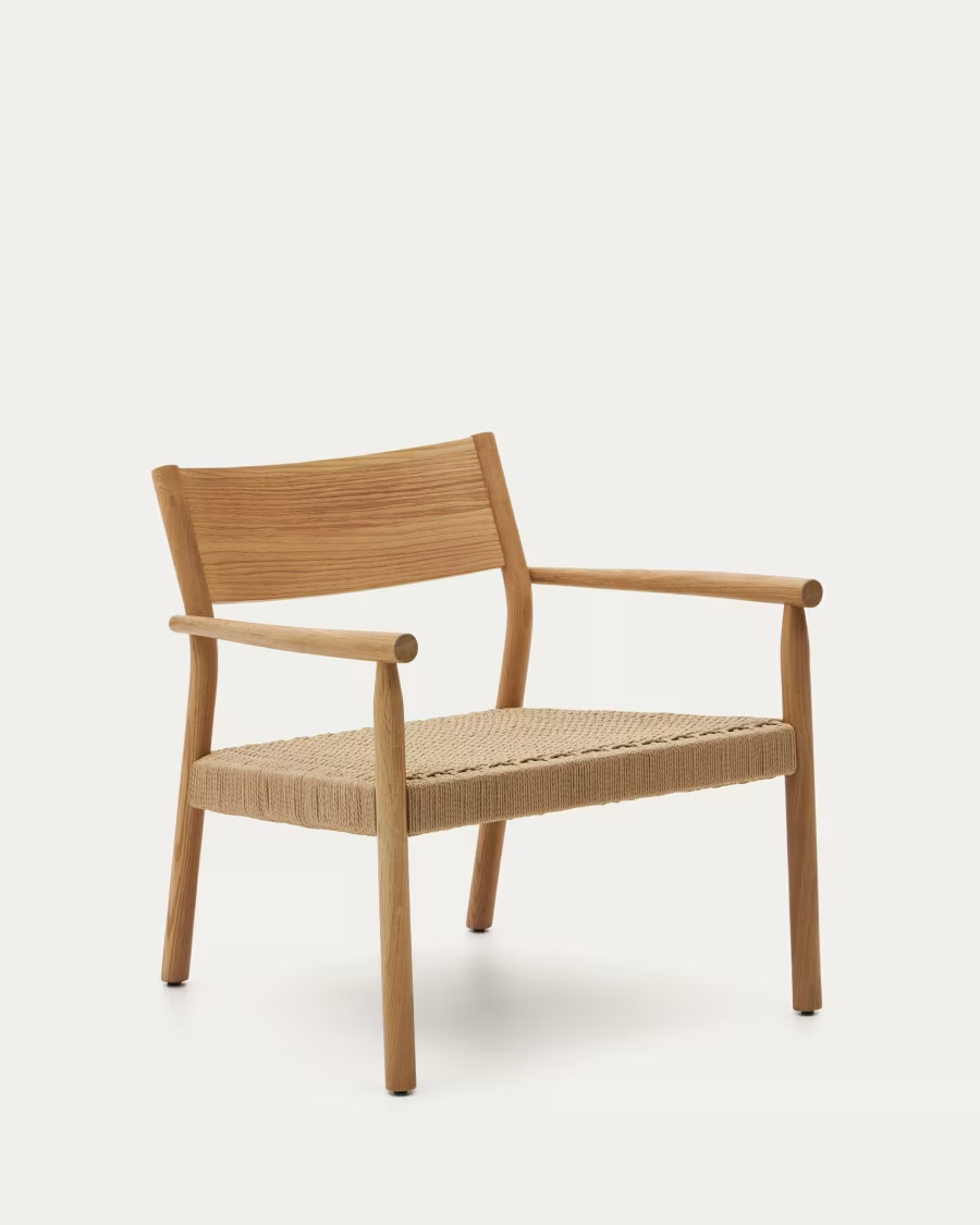 Kave Home Yalia armchair in natural solid oak 100% FSC with paper rope seat