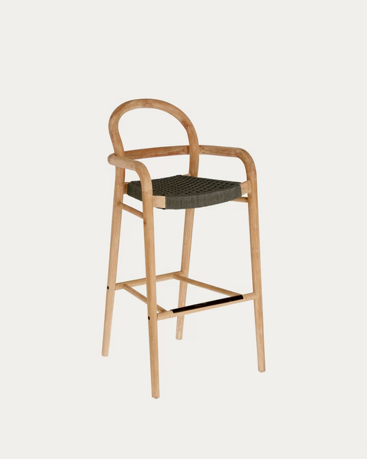 Kave Home  2 x Sheryl stool made from solid eucalyptus and green cord 79 cm
