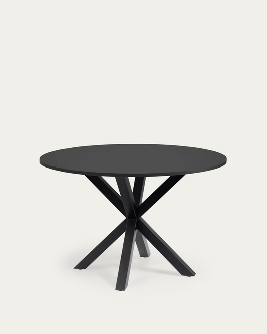 Kave Home Argo round Ø 119 cm black laquered DM table with steel legs in black