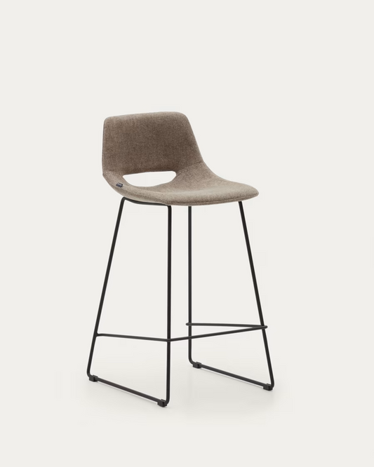 Kave Home 2 x Zahara bar stool in brown with steel legs in black finish, height