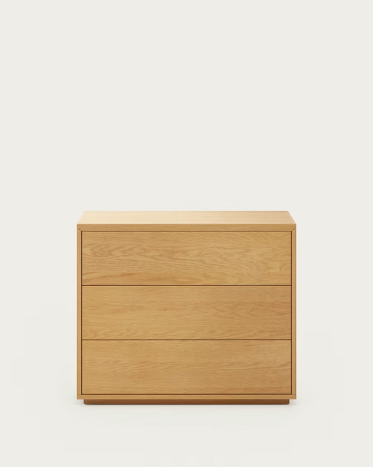 Kave Home Abilen 3-drawer oak veneer chest of drawers, 90 x 75 cm, FSC certifie