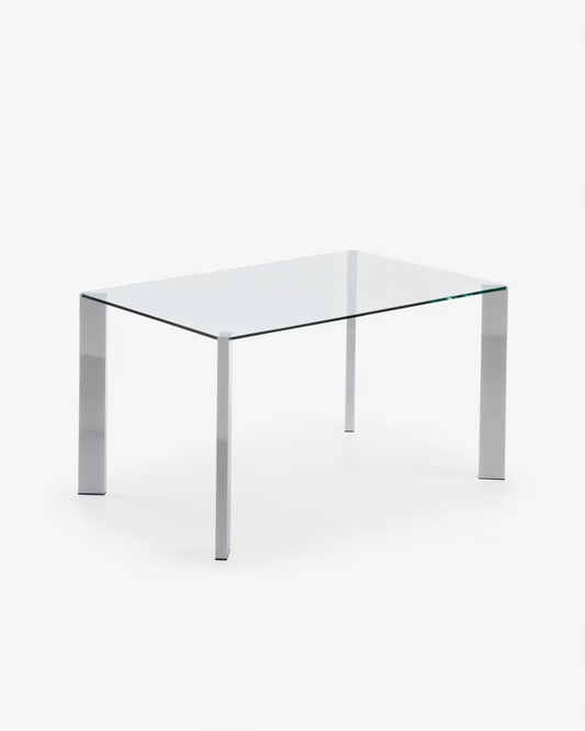 Kave Home Spot glass table with chrome finished steel legs, 142 x 92 cm