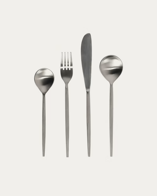 Kave Home Crisps rounded handle 16-piece silvery cutlery set