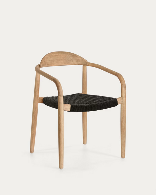 Kave Home 1 x Nina stackable chair in solid acacia wood and black rope seat
