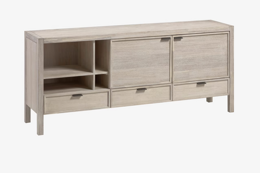 Kave Home Alen solid acacia wood sideboard with 2 doors & 3 drawers, 185 x 80 cm