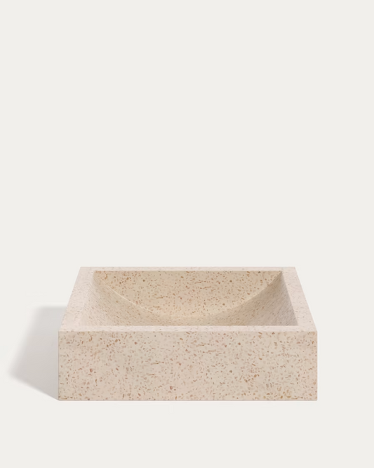 Kave Home Delina countertop washbasin in white terrazzo40 x 45 cm chipped on top