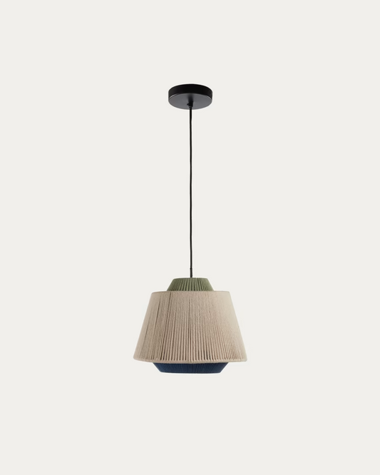 Kave Home Yuvia cotton ceiling lamp with a beige and blue finish